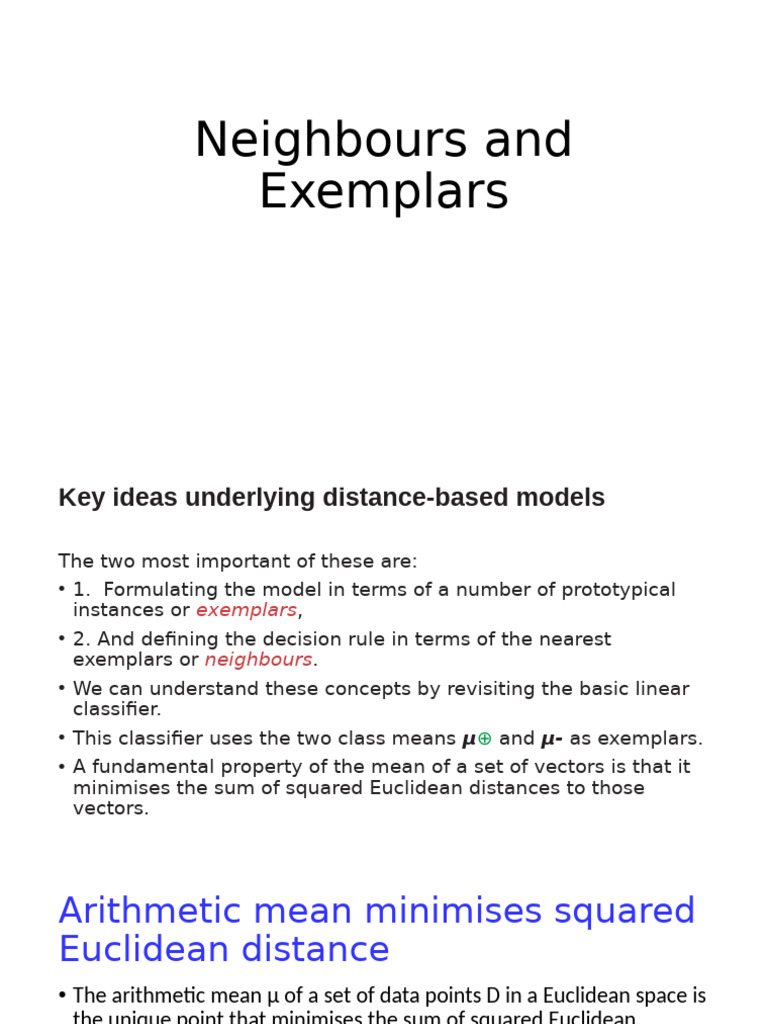 Distance-Based Models: Exemplars & Neighbours | PDF | Median ...