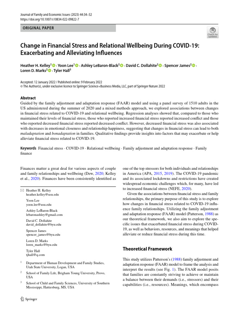 Financial Stress and Family Wellbeing During COVID-19 | PDF | Stress ...