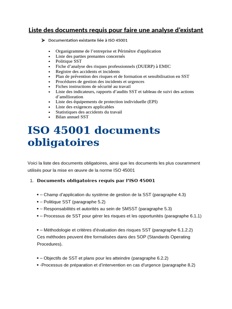 Documents nécessaires pour ISO 45001 | PDF | Gestion des risques | Risque