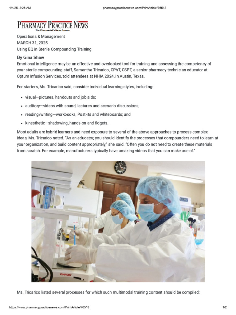 EQ in Sterile Compounding Training | PDF | Learning | Cognition