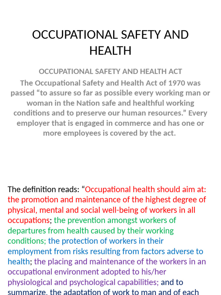 Occupational Safety and Health Overview | PDF | Occupational Safety And ...