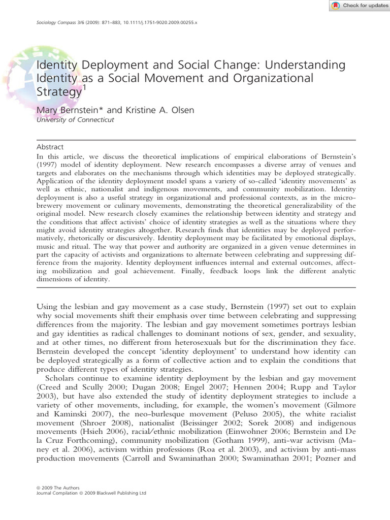 Identity Deployment in Social Movements | PDF | Identity (Social ...