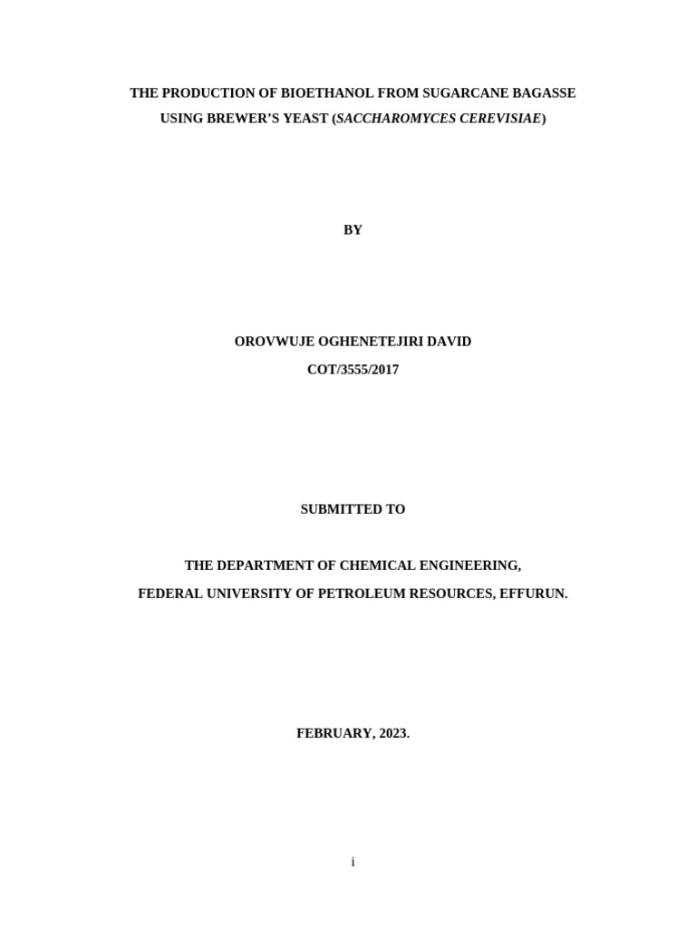 The Production of Bioethanol From Sugarcane Bagasse | PDF | Hydrolysis ...