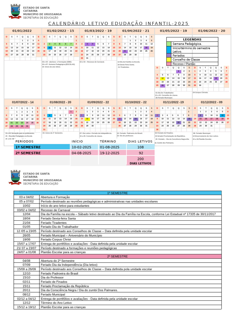 Calendário Educação Infantil 2025 | PDF