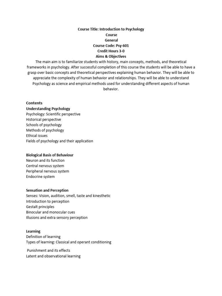 Introduction to Psychology Course Overview | PDF
