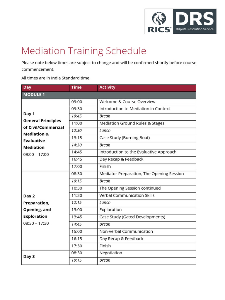 Mediation Schedule India | PDF | Mediation | Communication