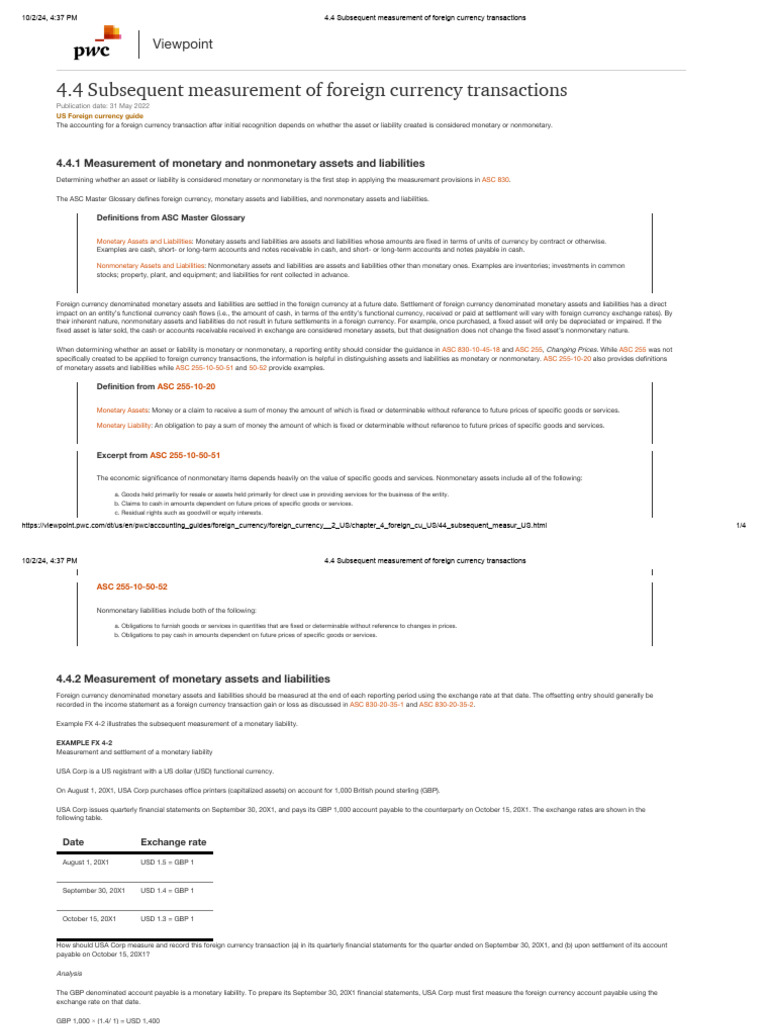 4.4 Subsequent Measurement of Foreign Currency Transactions | PDF ...