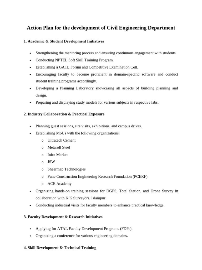 ACTION PLAN FOR DEVELOPMENT OF DEPT | PDF | Engineering | Laboratories
