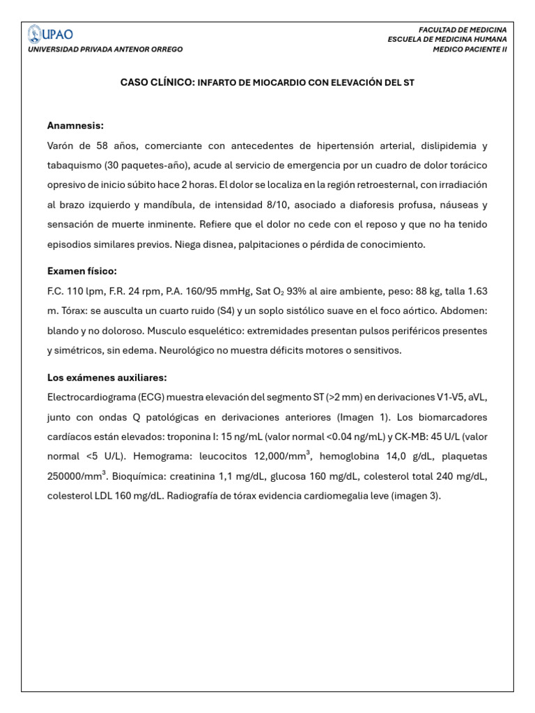Infarto de Miocardio: Caso Clínico | PDF | Enfermedades y trastornos ...