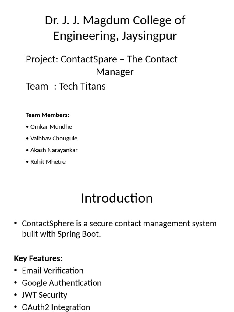 ContactSphere: Secure Contact Manager | PDF
