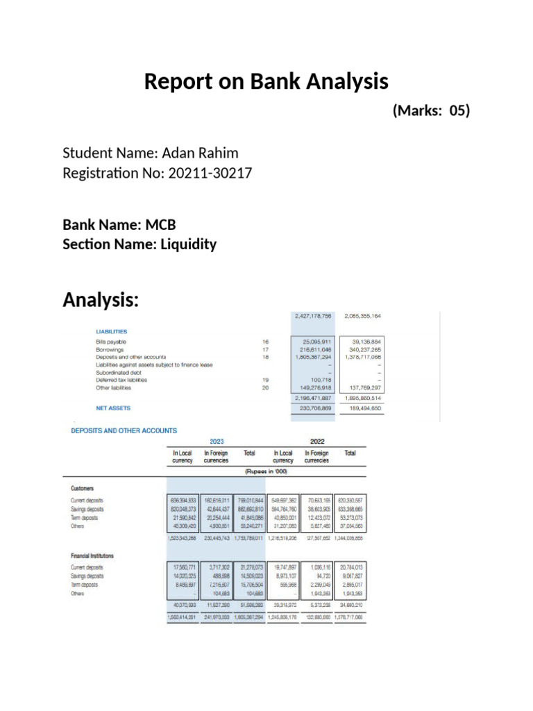 MCB Bank Liquidity Analysis 2023 | PDF