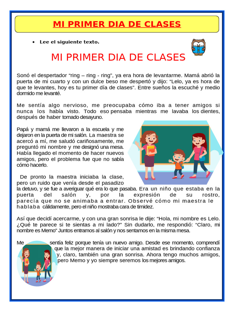 Mi Primer Día de Clases: Haciendo Amigos | PDF