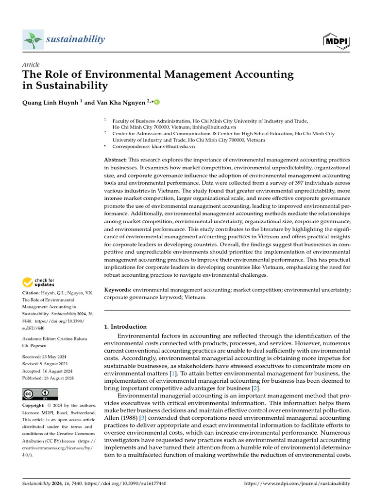 Environmental Management Accounting in Vietnam | PDF | Governance ...