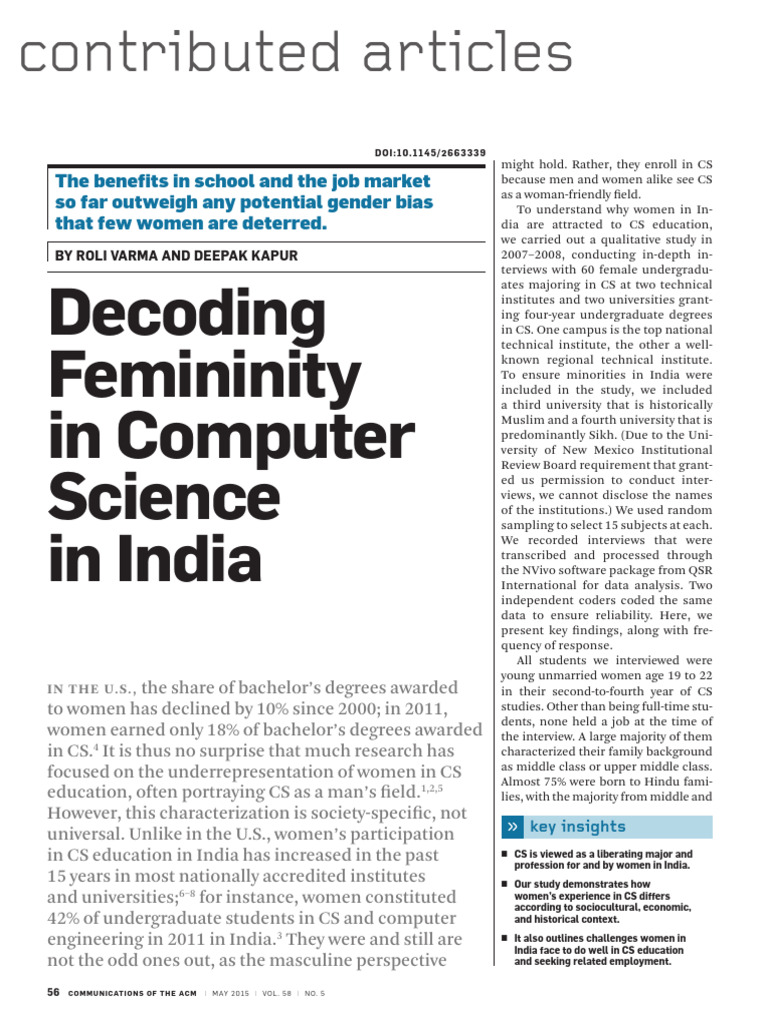Women in Computer Science in India | PDF | Marriage | Gender