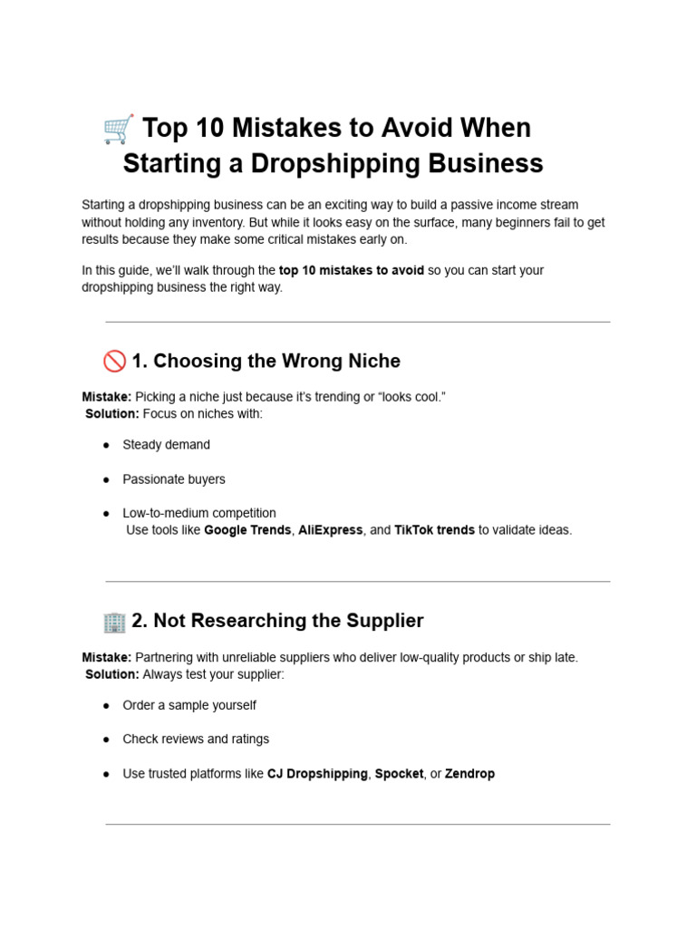 Top 10 Dropshipping Mistakes to Avoid | PDF | Marketing | Business