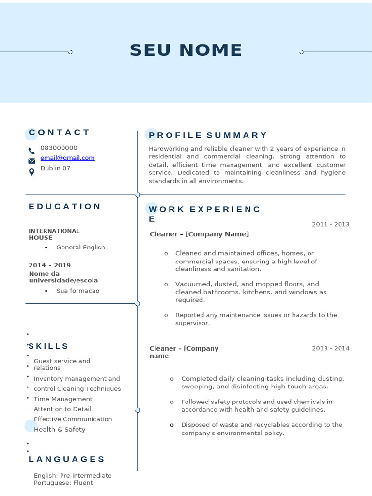 Experienced Cleaner with Strong Skills | PDF
