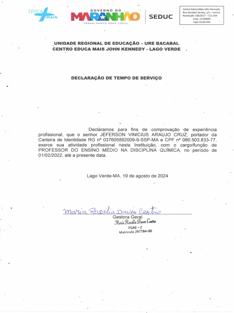 Declaração de Tempo de Serviço | PDF