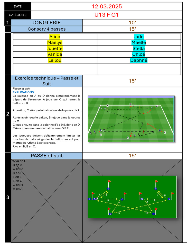 Séance U13 : Techniques de Passe et Jonglerie | PDF | Des sports