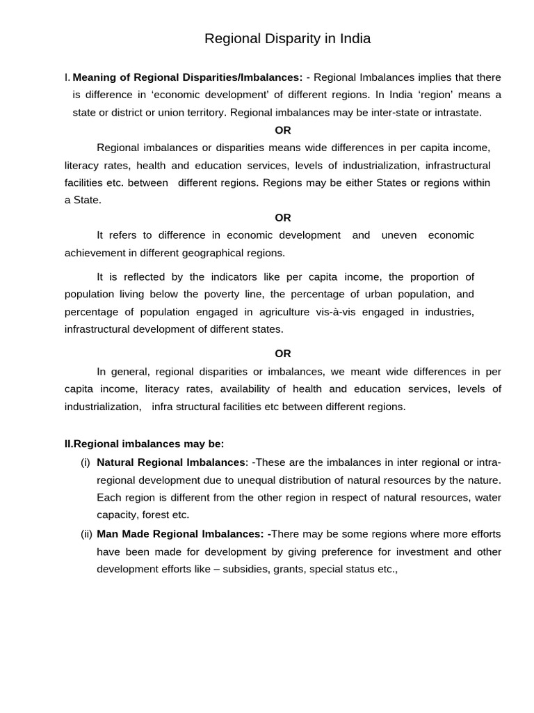 Causes of Regional Disparities in India | PDF | Economies