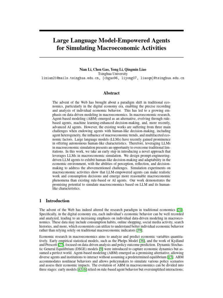 LLM Agents for Macroeconomic Simulation | PDF | Agent Based Model ...