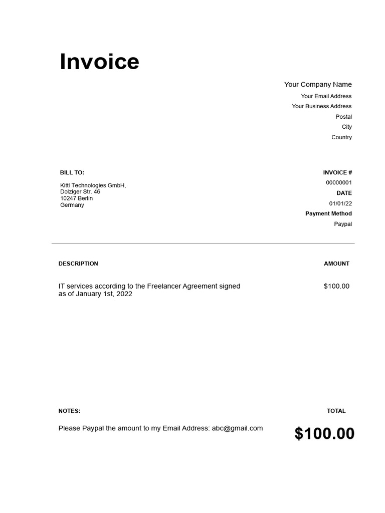Freelancer Invoice Sample Template | PDF