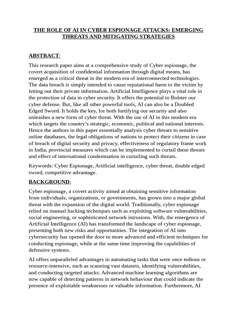 AI's Impact on Cyber Espionage Threats | PDF | Computer Security | Security