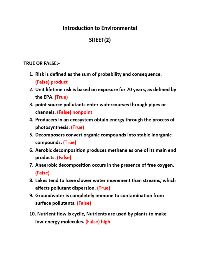 Environmental Science Basics: True/False Quiz | PDF