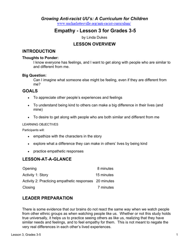 Empathy Lesson Plan for Grades 3-5 | PDF | Empathy | Psychology