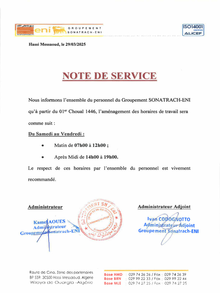 Note de Service | PDF