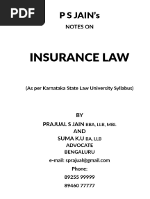 P S JAIN'S INSURANCE LAW - KSLU (1ST UNIT)