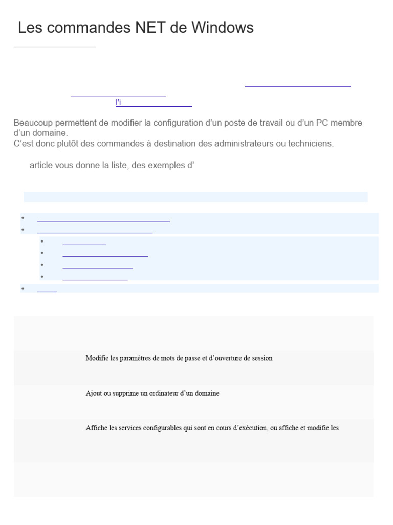 Commandes NET de Windows 10 | PDF | Microsoft Windows | Windows 10