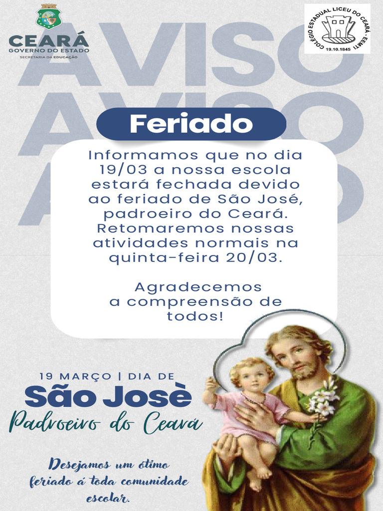 Feriado de São José: Escola Fechada 19/03 | PDF