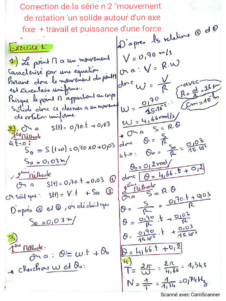 Correction de La Série N 2 (Rotation +travail) | PDF