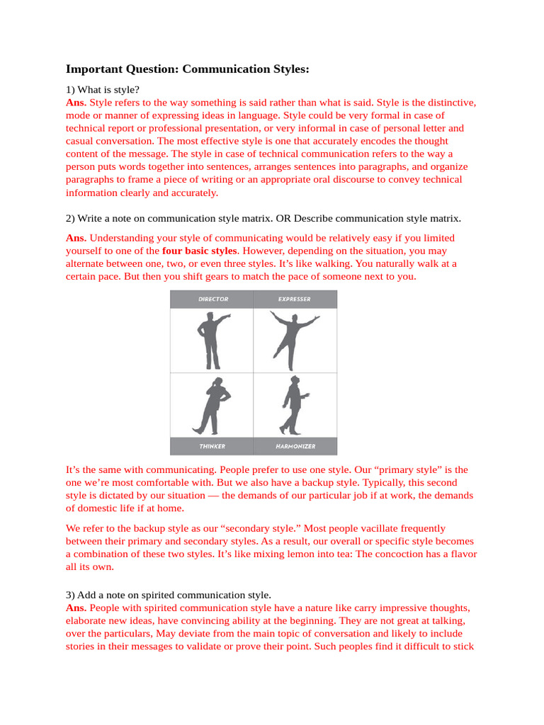 Spirited Communication Style Overview | PDF | Communication | Thought