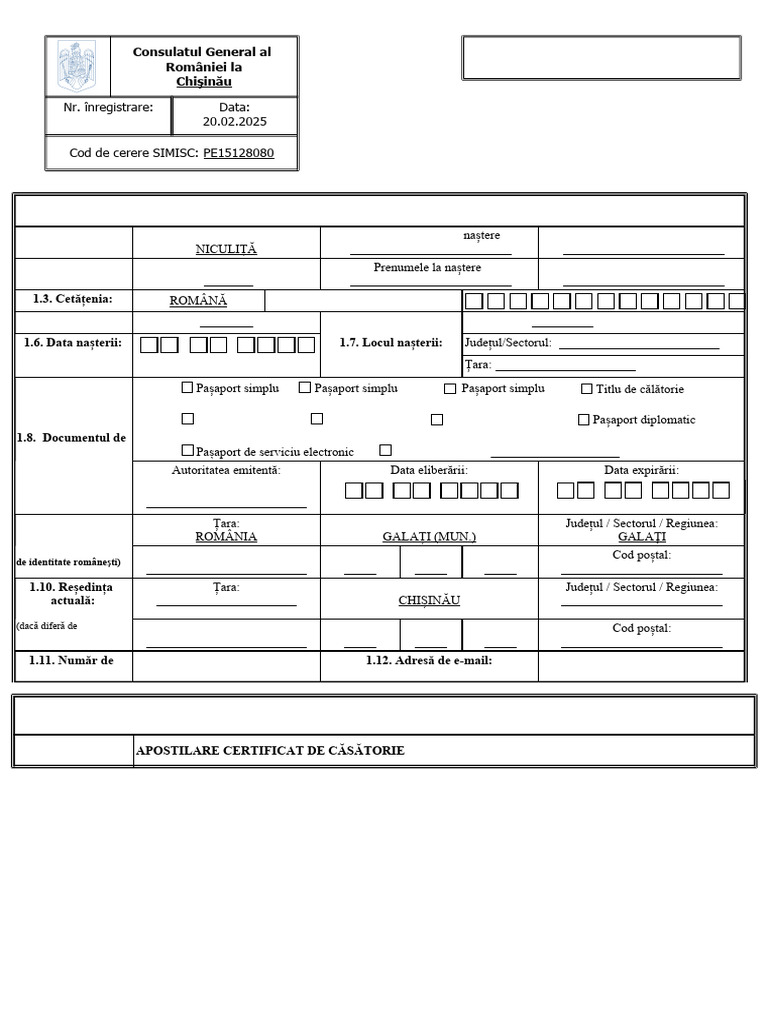 Cerere Servicii Consulare - Intermediere Apostilare-Supralegalizare | PDF