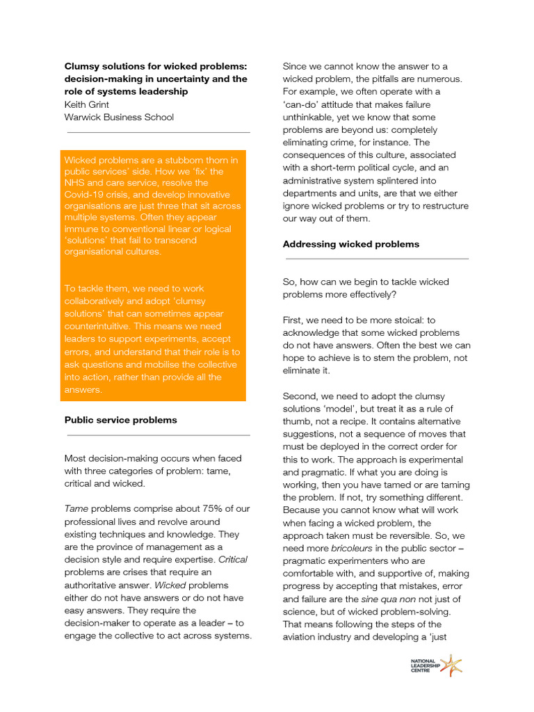 Clumsy Solutions for Wicked Problems | PDF | Behavioural Sciences ...