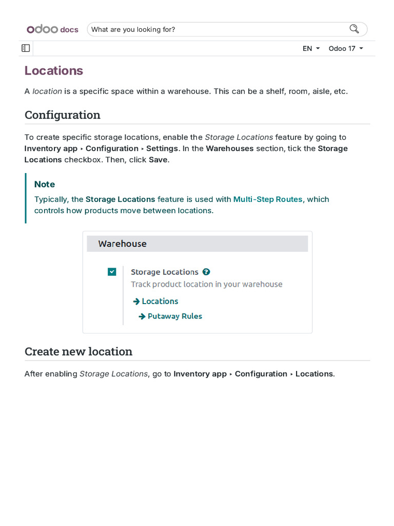 Locations - Odoo 17.0 Documentation | PDF | Logistics
