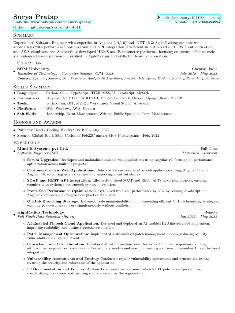 Software Engineer with Angular & .NET Expertise | PDF | Cloud Computing ...