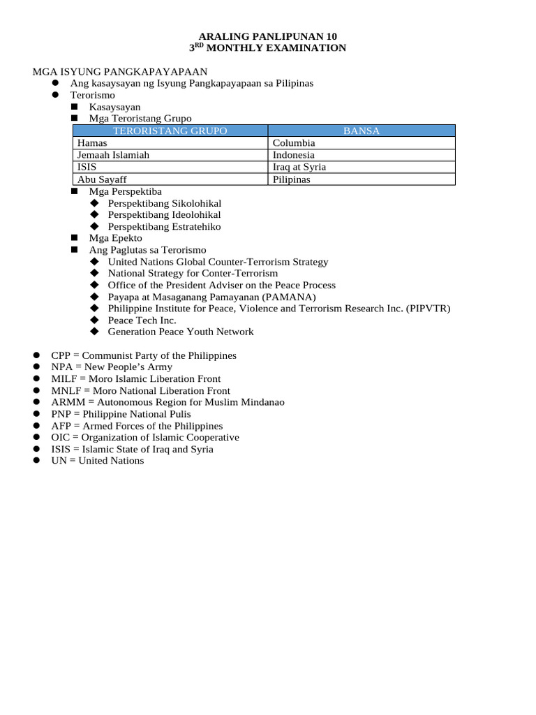 3RD Monthly Reviewer Ap10 | PDF
