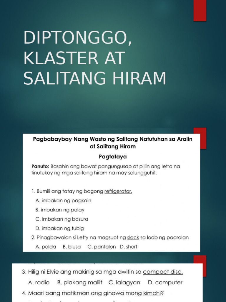 Diptonggo, Klaster at Salitang Hiram | PDF