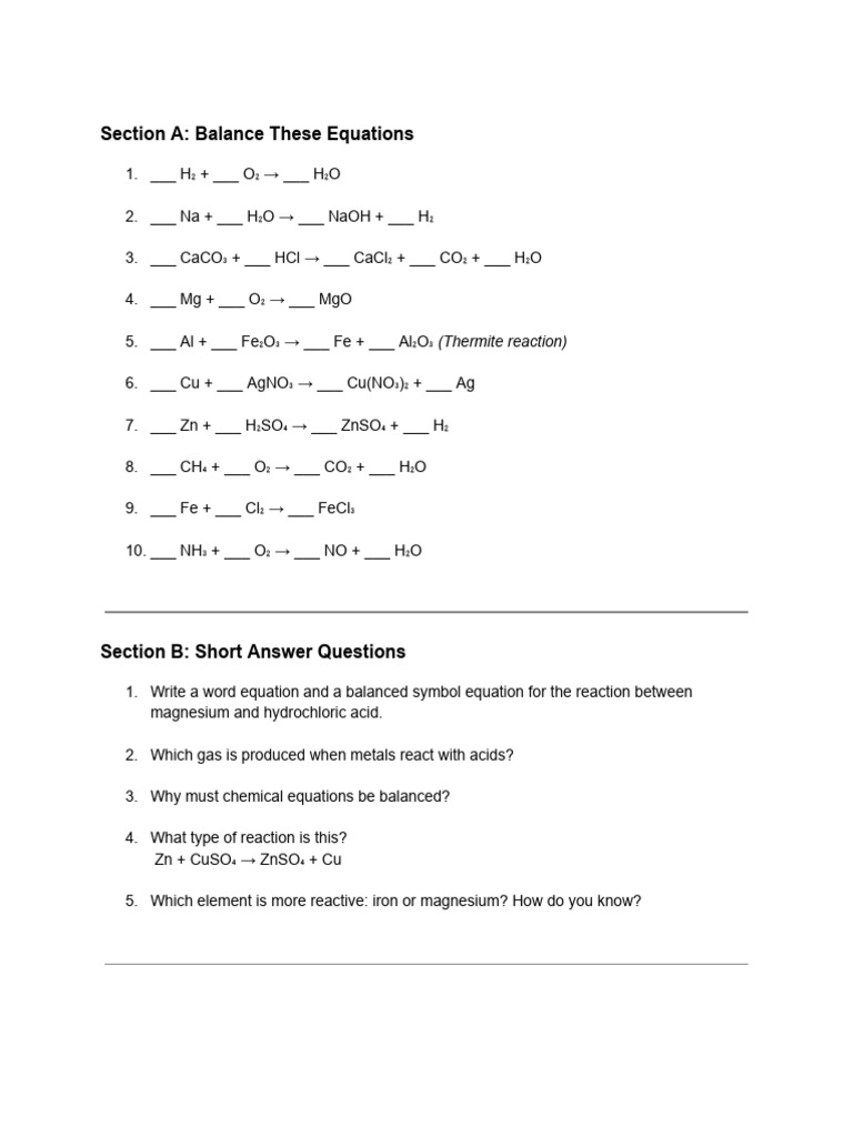 Chemical Equation Balancing Guide | PDF