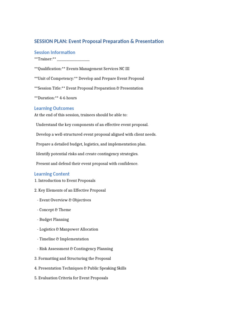 Event Proposal Preparation Workshop | PDF | Risk | Risk Assessment