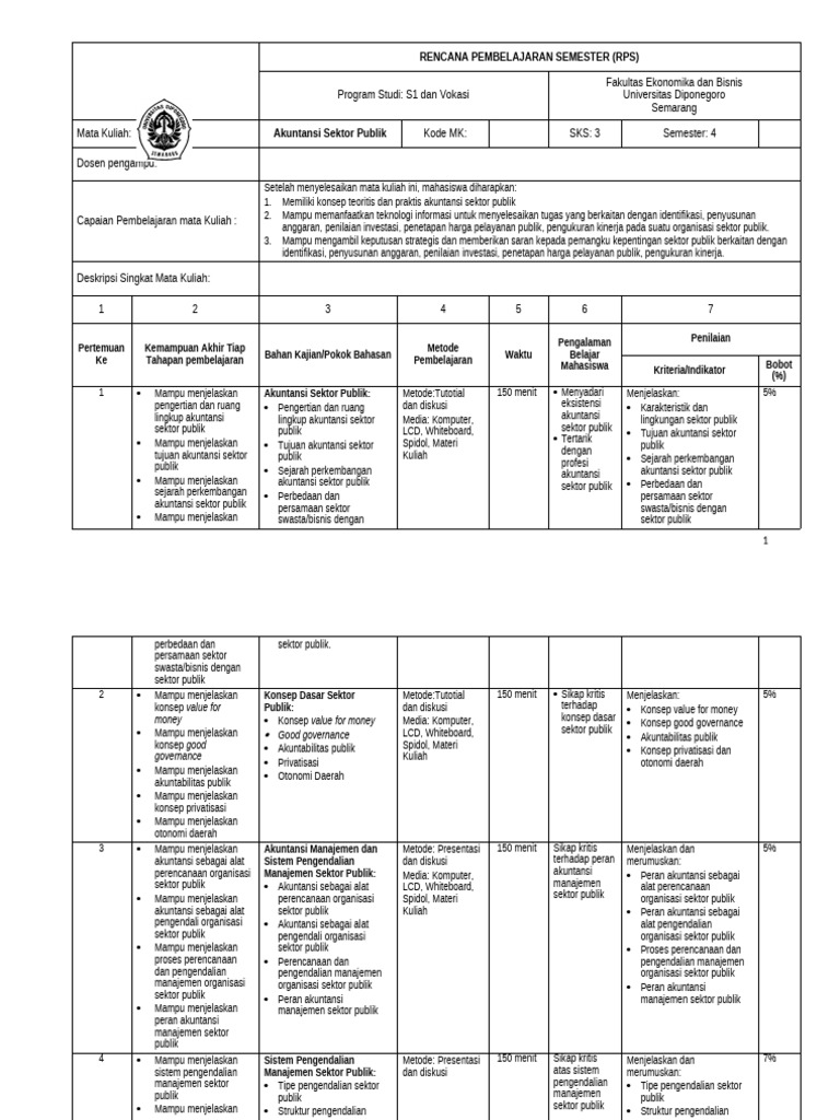 RPS Akuntansi Sektor Publik S1 dan Vokasi | PDF