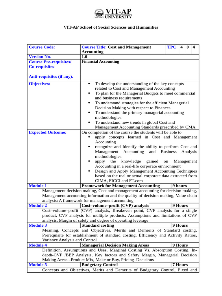 Cost and Management Accounting Course | PDF | Management Accounting ...