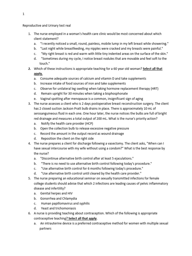 Reproductive and Urinary Test Real | PDF | Birth Control | Hemodialysis