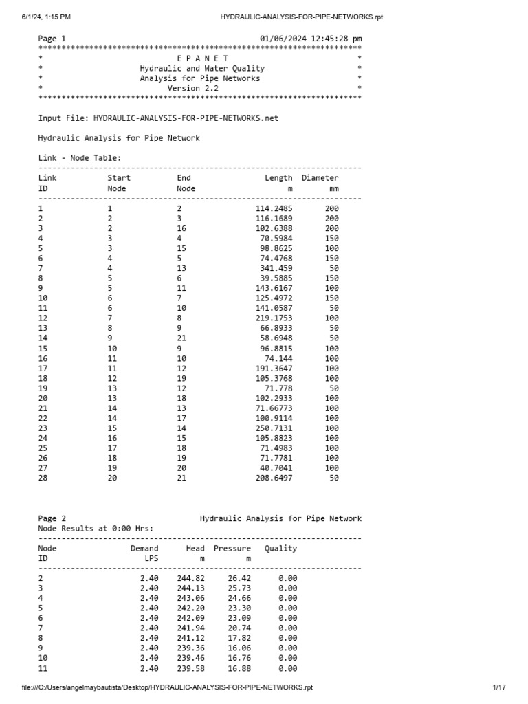 Hydraulic Analysis For Pipe Networks | PDF | Fluid Mechanics | Gases