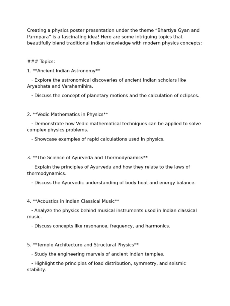 Physics Poster Ideas on Indian Heritage | PDF