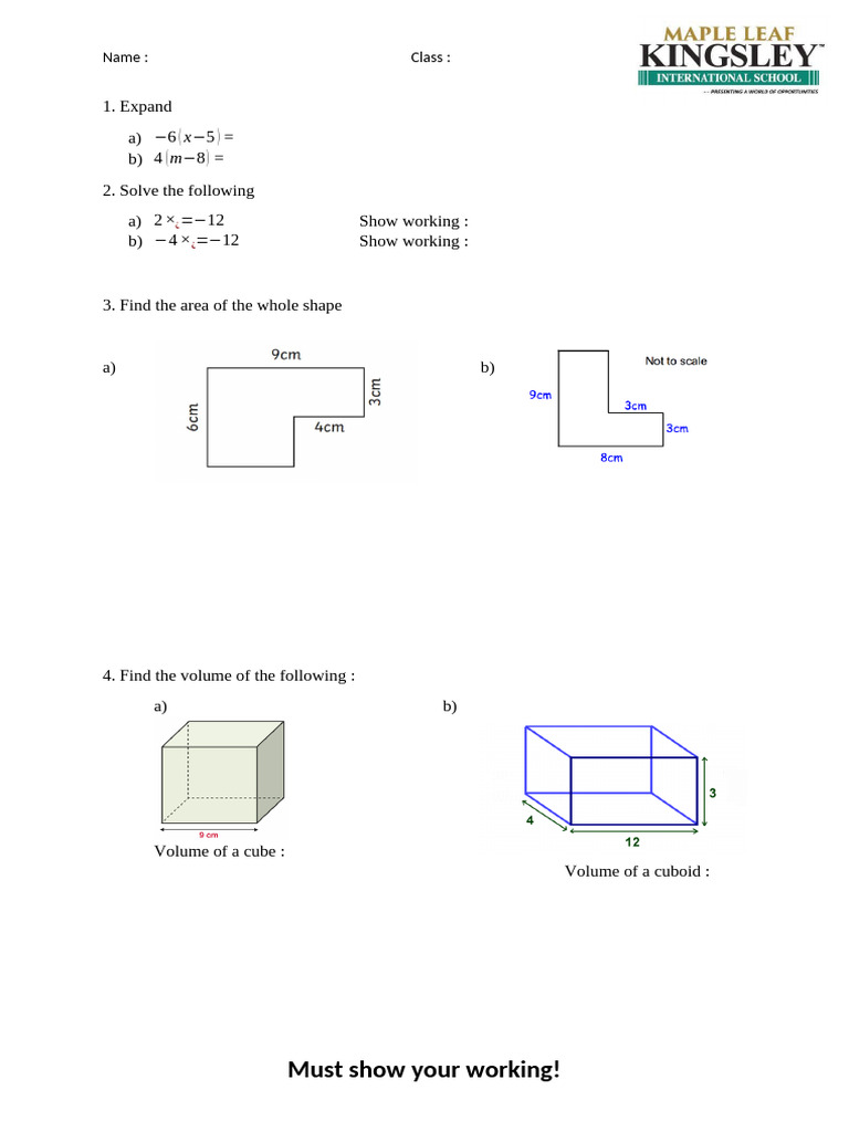Revision Worksheet Maths | PDF