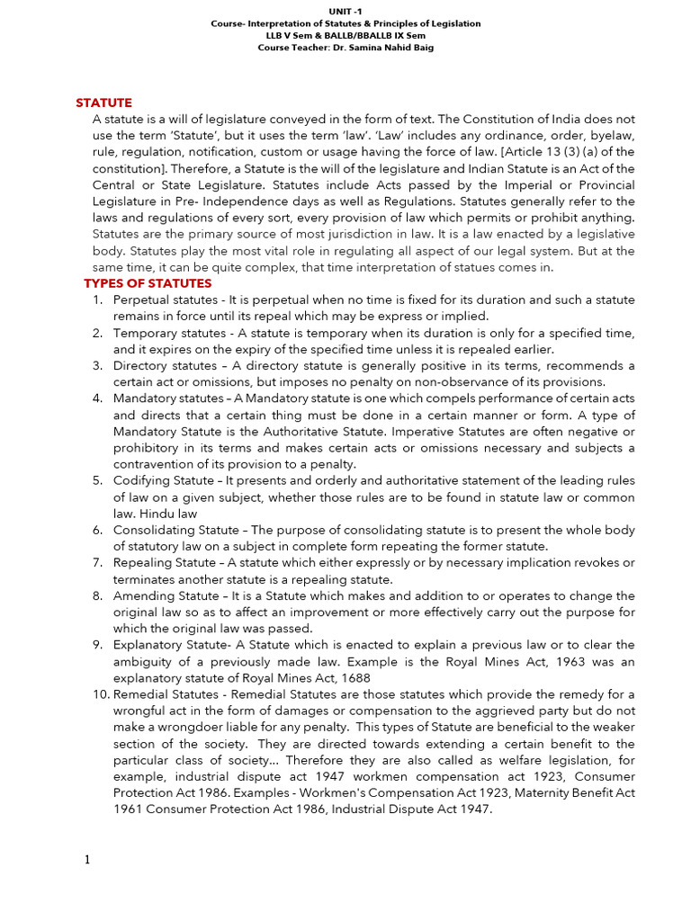 Understanding Statutes and Their Types | PDF | Statutory Interpretation ...