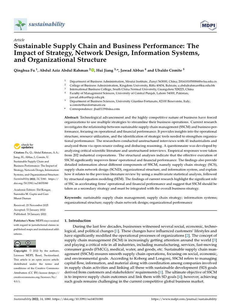 Sustainable Supply Chain Impact on Performance | PDF | Supply Chain ...